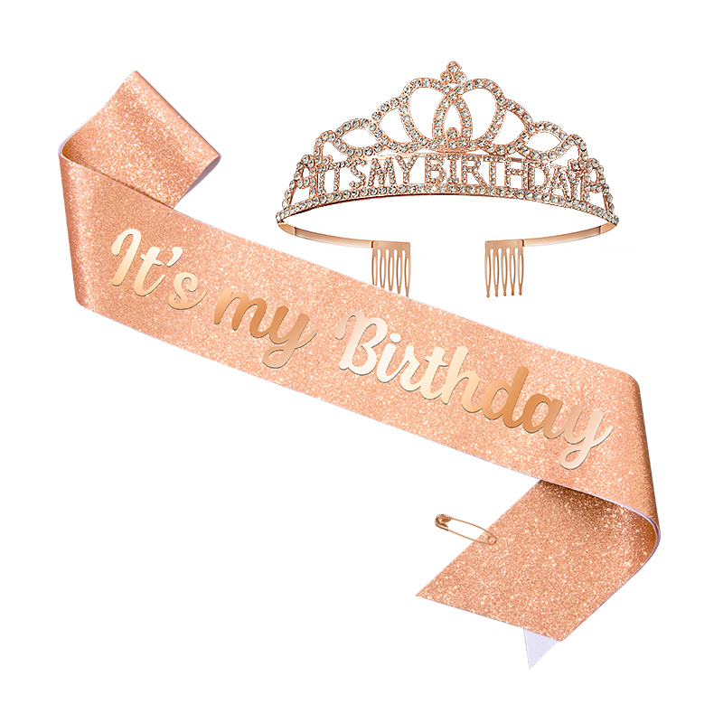 HAPPYBIRTHDAY Birthday Crown Shoulder Strap Set Queen's Crown Accessories Party