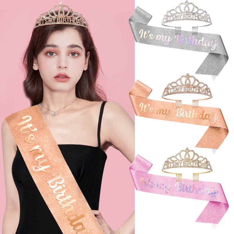HAPPYBIRTHDAY Birthday Crown Shoulder Strap Set Queen's Crown Accessories Party
