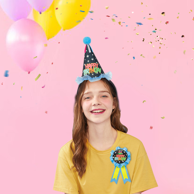 Birthday hat, birthday badge, brooch set, accessories, children's birthday party