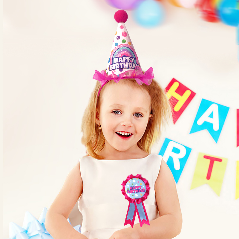 Birthday hat, birthday badge, brooch set, accessories, children's birthday party