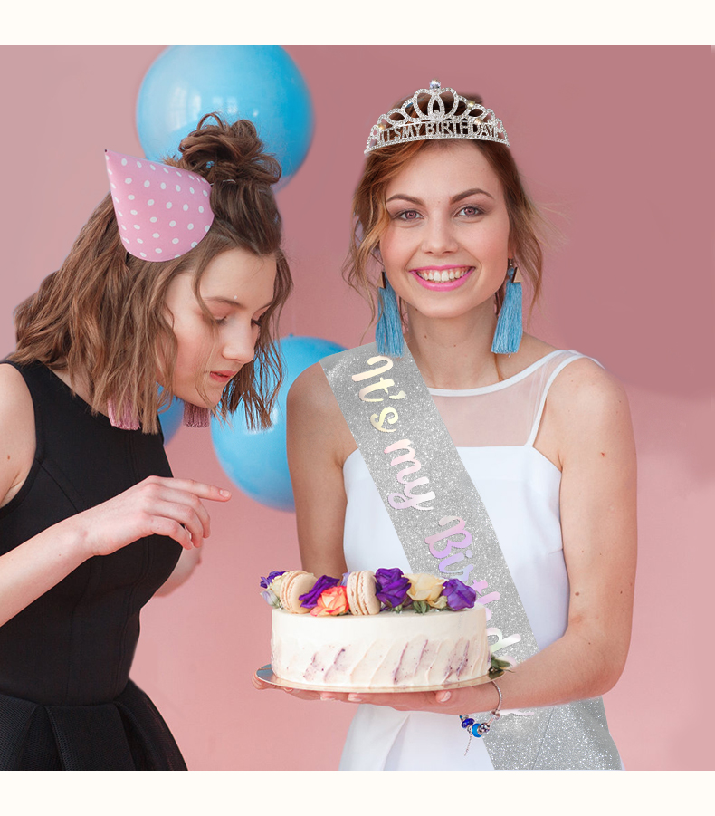 HAPPYBIRTHDAY Birthday Crown Shoulder Strap Set Queen's Crown Accessories Party