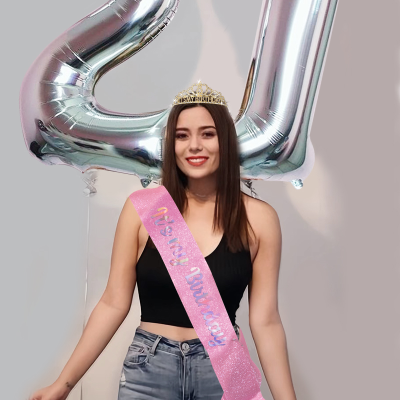 HAPPYBIRTHDAY Birthday Crown Shoulder Strap Set Queen's Crown Accessories Party