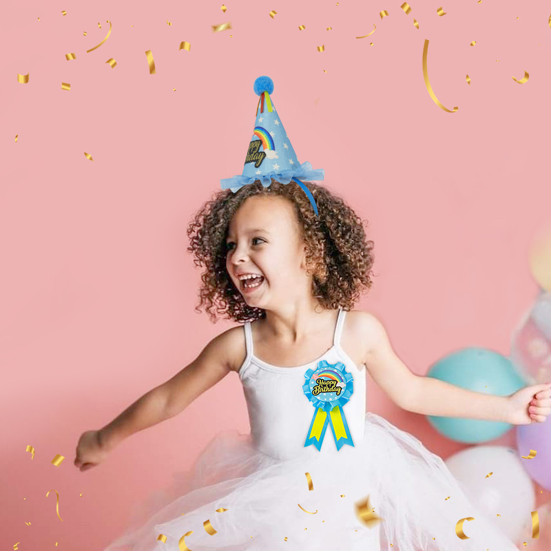 Birthday hat, birthday badge, brooch set, accessories, children's birthday party