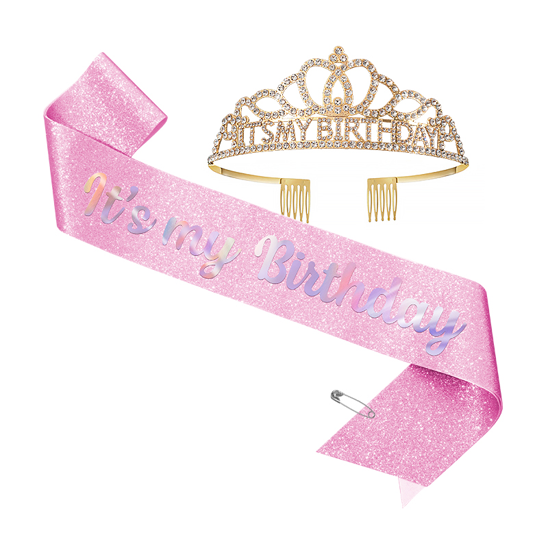 HAPPYBIRTHDAY Birthday Crown Shoulder Strap Set Queen's Crown Accessories Party