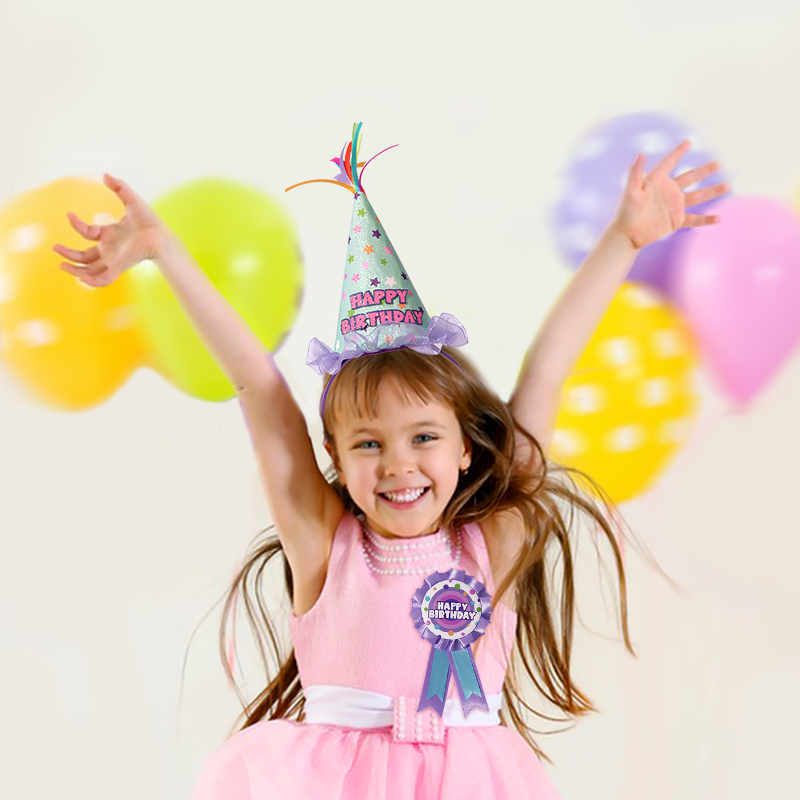Birthday hat, birthday badge, brooch set, accessories, children's birthday party