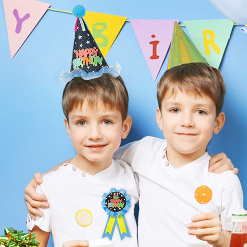 Birthday hat, birthday badge, brooch set, accessories, children's birthday party