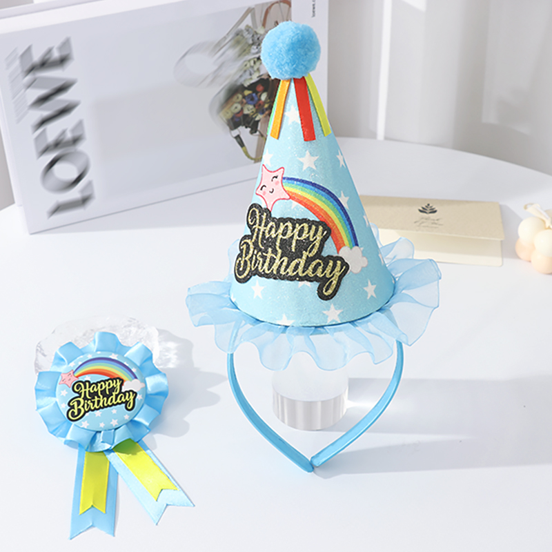 Birthday hat, birthday badge, brooch set, accessories, children's birthday party