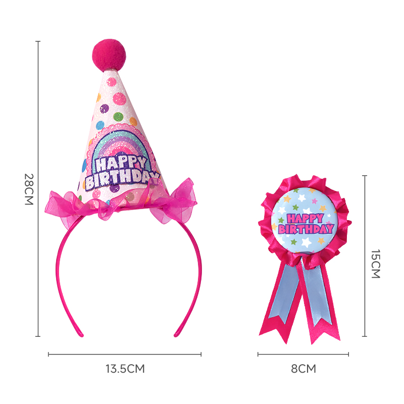 Birthday hat, birthday badge, brooch set, accessories, children's birthday party