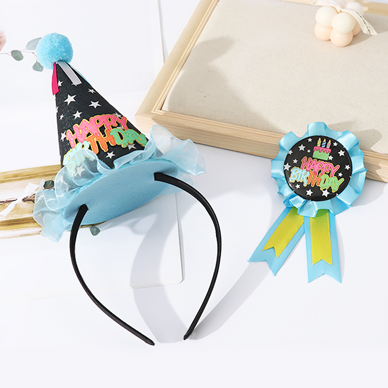 Birthday hat, birthday badge, brooch set, accessories, children's birthday party
