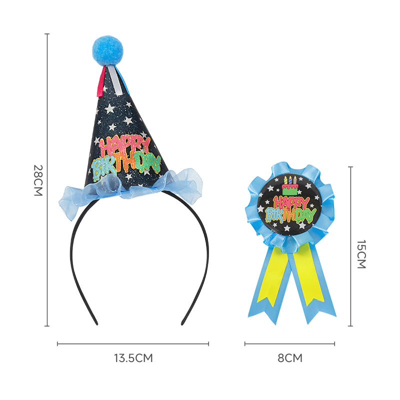 Birthday hat, birthday badge, brooch set, accessories, children's birthday party