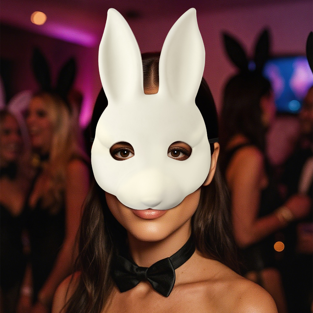 DIY white PU leather rabbit masks for Easter and Halloween, cosplay costume masks, party and dance performance props