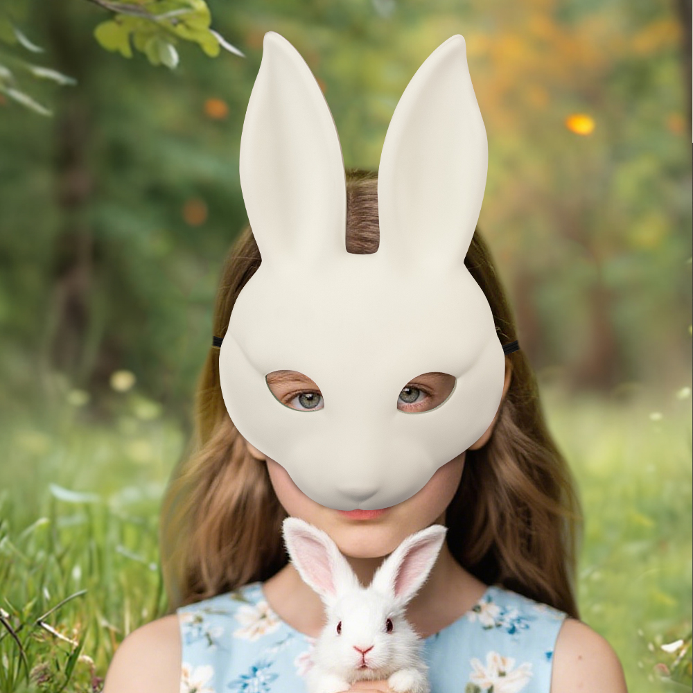 DIY white PU leather rabbit masks for Easter and Halloween, cosplay costume masks, party and dance performance props