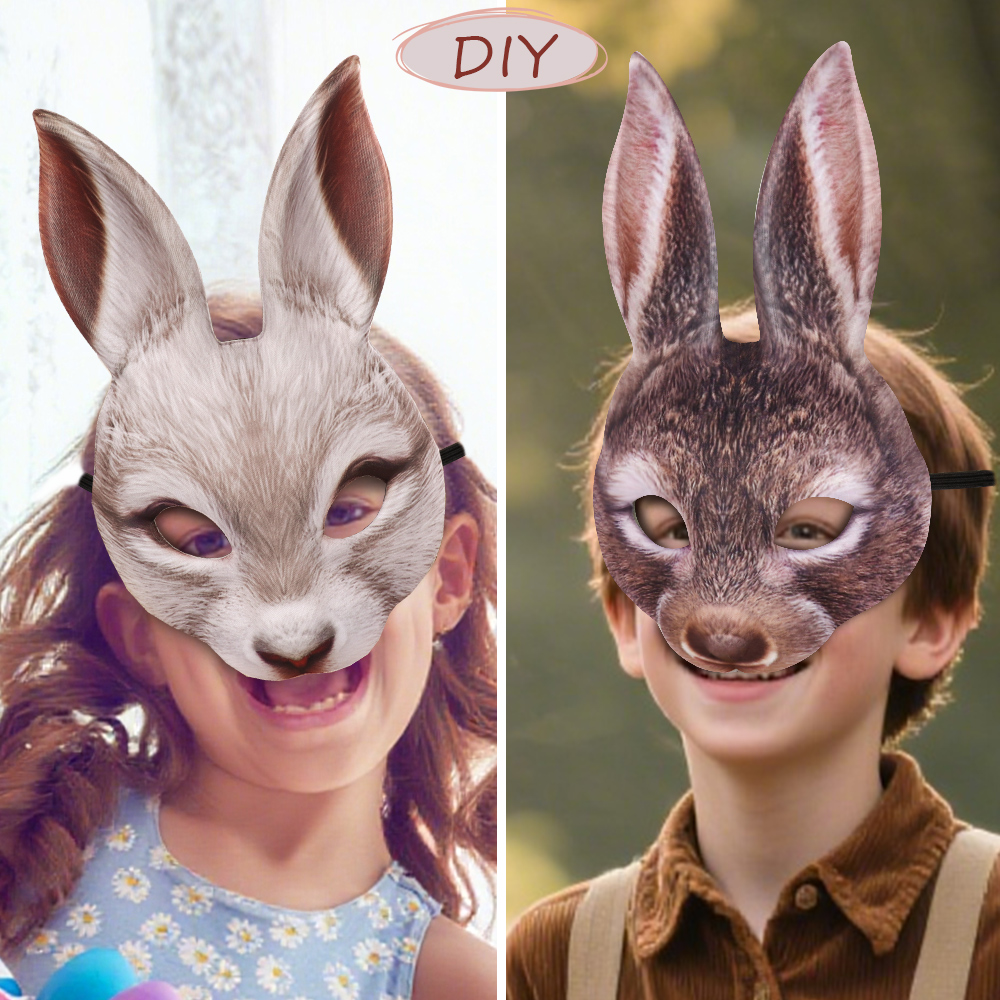 DIY white PU leather rabbit masks for Easter and Halloween, cosplay costume masks, party and dance performance props