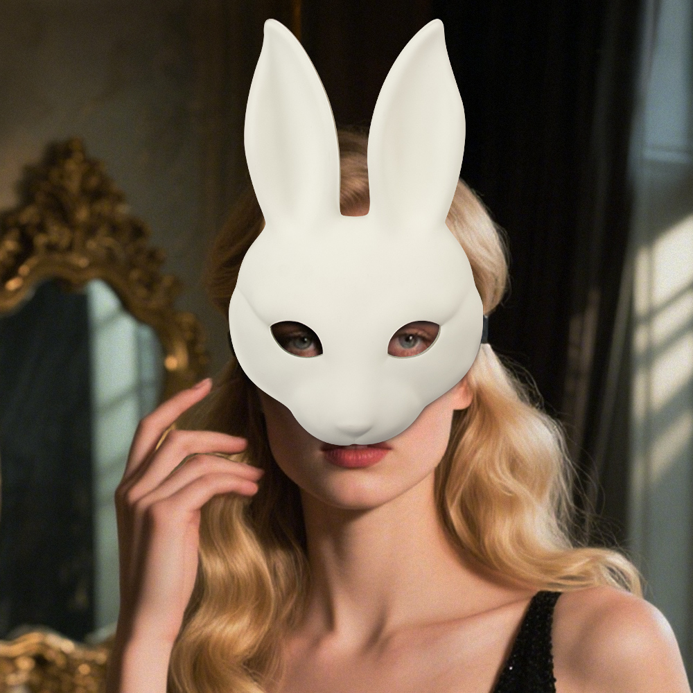 DIY white PU leather rabbit masks for Easter and Halloween, cosplay costume masks, party and dance performance props