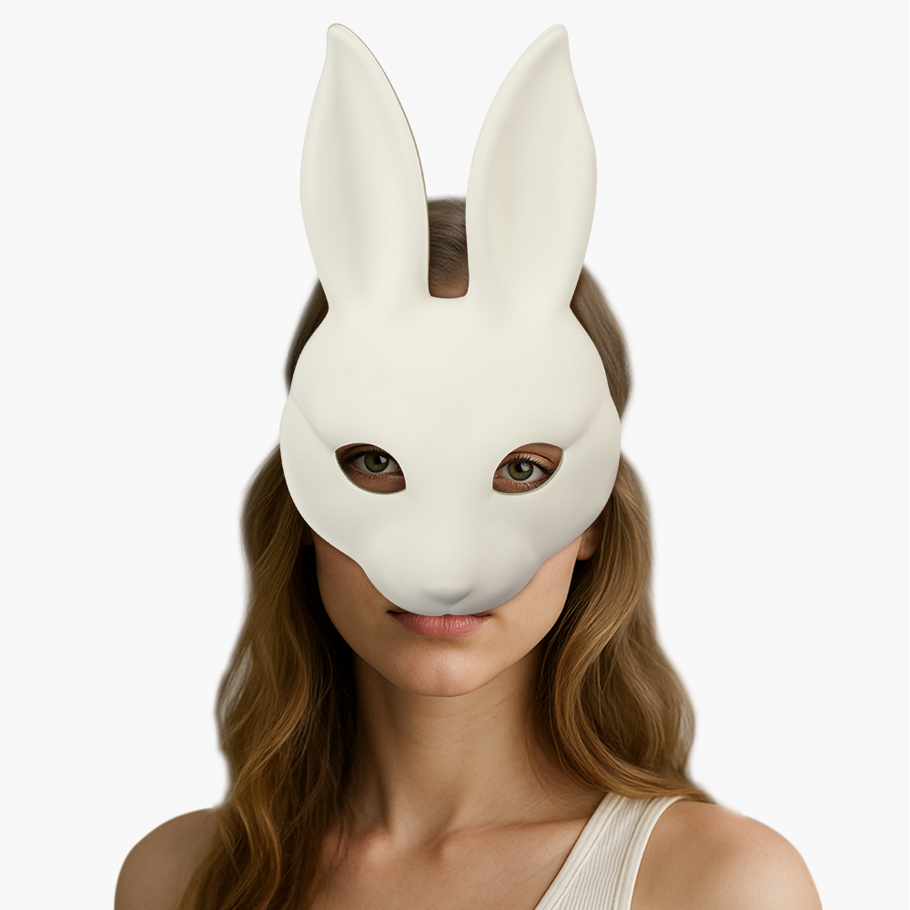 DIY white PU leather rabbit masks for Easter and Halloween, cosplay costume masks, party and dance performance props