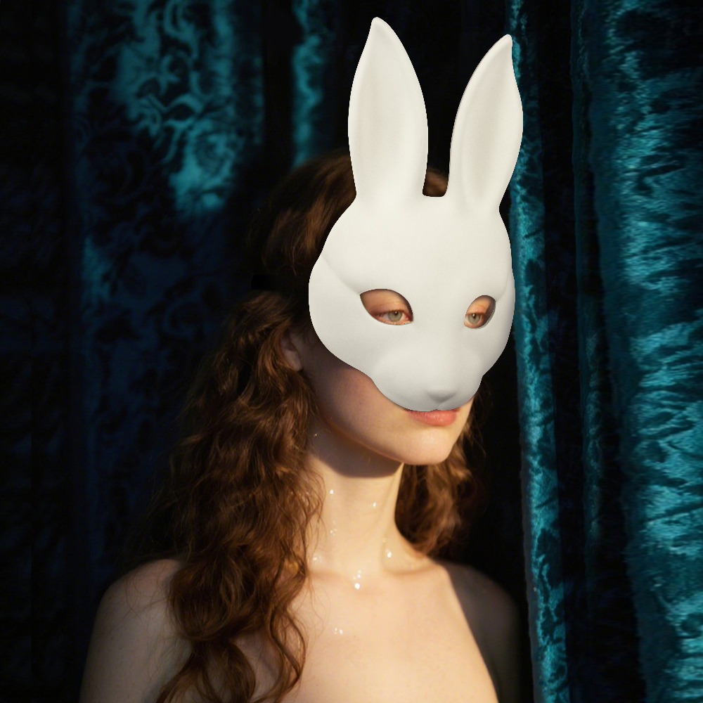 DIY white PU leather rabbit masks for Easter and Halloween, cosplay costume masks, party and dance performance props