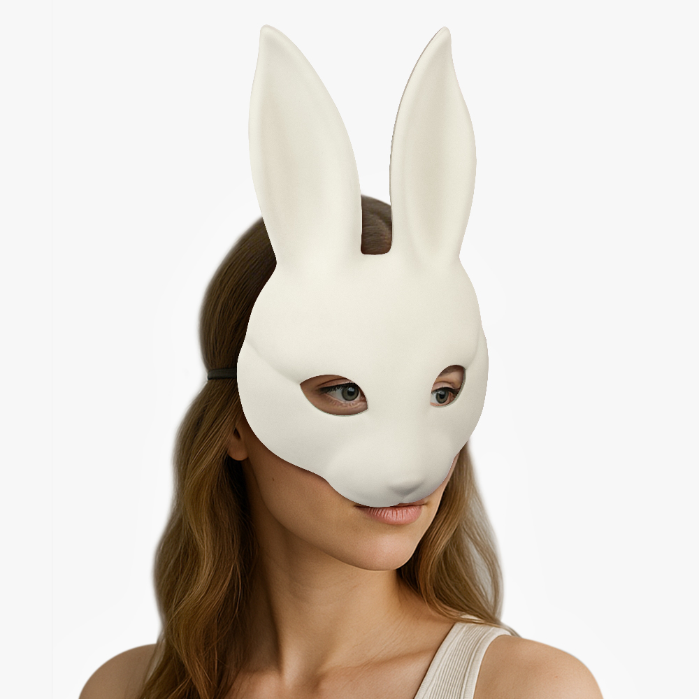 DIY white PU leather rabbit masks for Easter and Halloween, cosplay costume masks, party and dance performance props