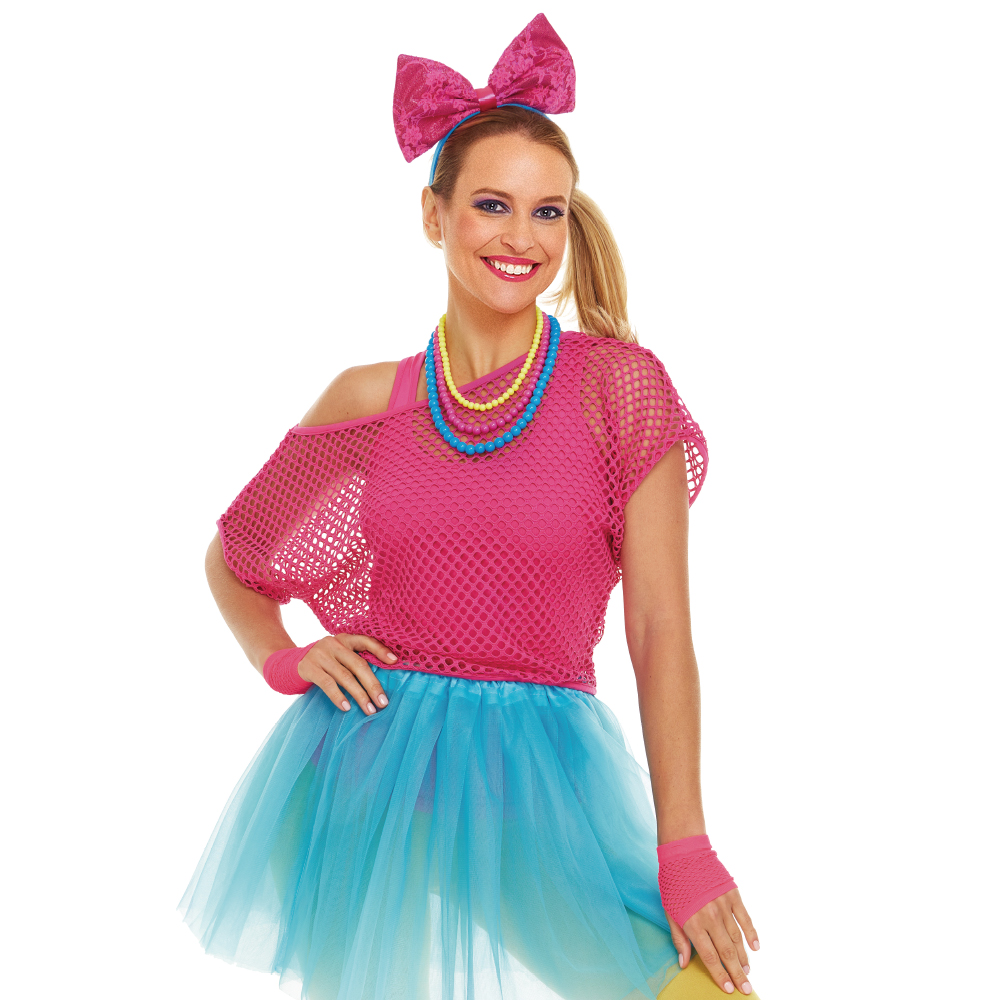 Party retro bow headband, necklace and wrist guard four-piece set, disco neon dance party carnival 80s set