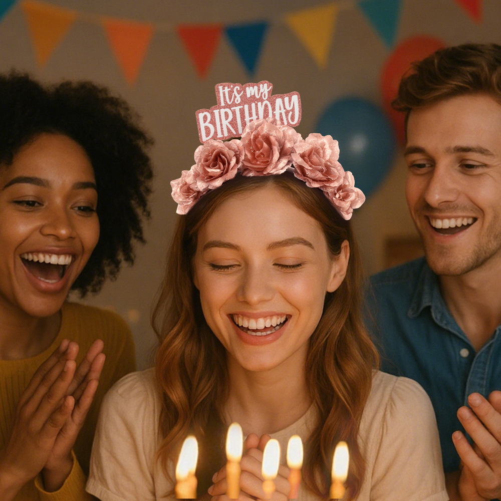 New European and American birthday theme party champagne flower headbands, celebration outfit props, accessories, hair accessories, character outfits