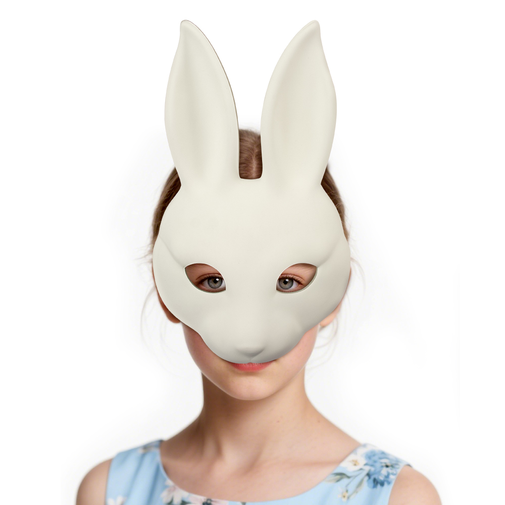 DIY white PU leather rabbit masks for Easter and Halloween, cosplay costume masks, party and dance performance props