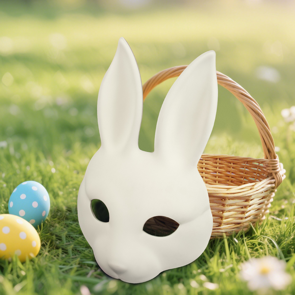 DIY white PU leather rabbit masks for Easter and Halloween, cosplay costume masks, party and dance performance props