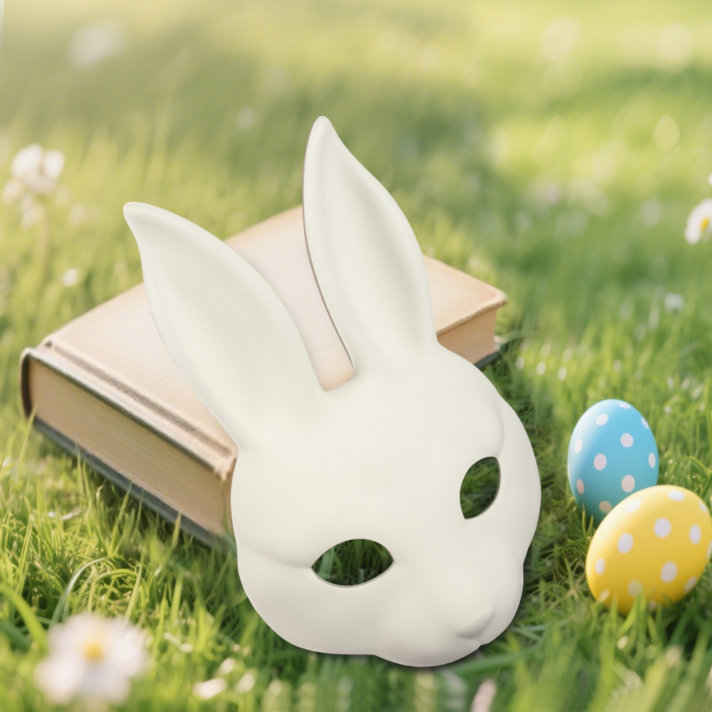 DIY white PU leather rabbit masks for Easter and Halloween, cosplay costume masks, party and dance performance props