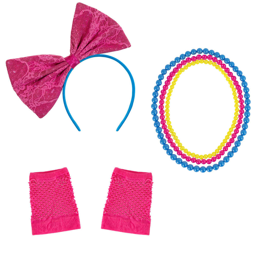 Party retro bow headband, necklace and wrist guard four-piece set, disco neon dance party carnival 80s set
