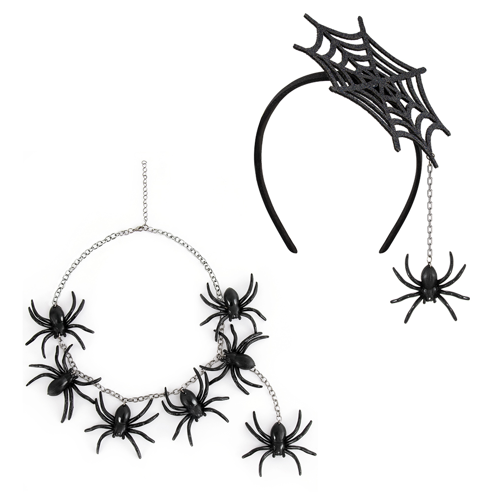 New Halloween spider hairband necklace set, Ghost Festival costume hair accessory props, Cosplay horror party hair accessory